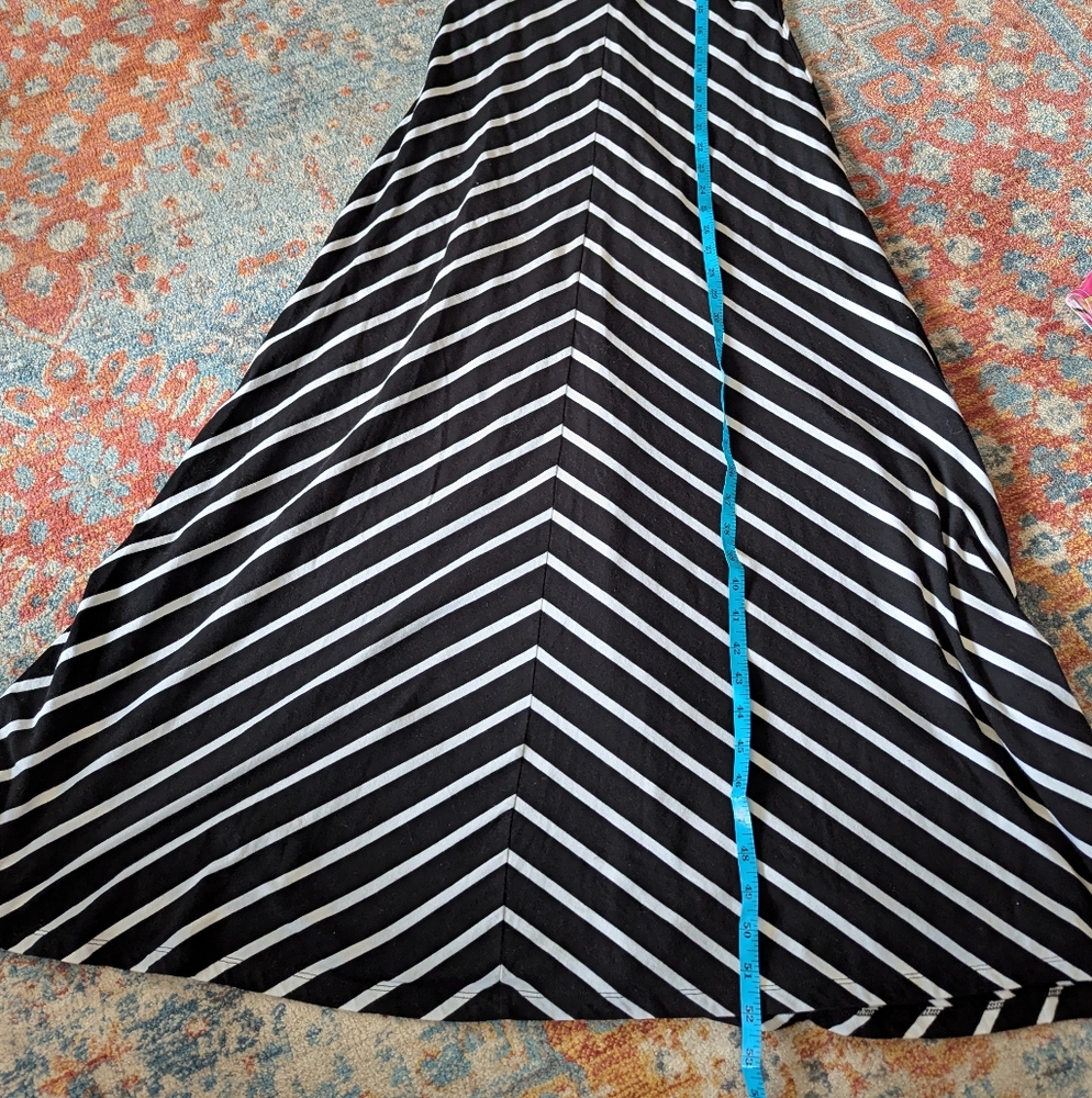 Talbots Womens Small Black White Stripe Chevron Open Back Stretch Maxi Dress 171 - Picture 13 of 13